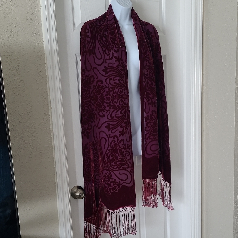 Velvet Shawl Burnout Texture Fringed Wrap Gilded Age Luxurious